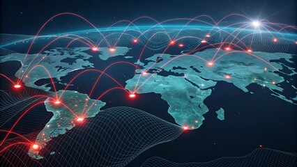 Wall Mural - global network connection concept with world map on dark blue background. vector illustration