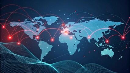 Wall Mural - global network connection concept with world map on dark blue background. vector illustration