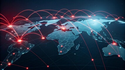Wall Mural - global network connection concept with world map on dark blue background. vector illustration