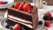 © PakistanGaming - a decadent chocolate cake, adorned with chocolate shavings. fresh berries, and strawberry, created with generative ai