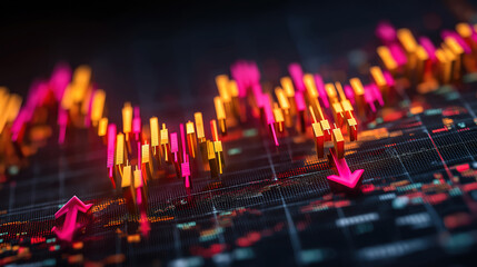 Wall Mural - graphs and arrows depict financial decline and stock market fluctuations in abstract style