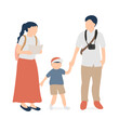 © necoshimaco - 観光地を歩く子連れ家族の旅行イラスト（地図とカメラ）