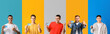 © Pixel-Shot - Set of happy men with driving license on color background