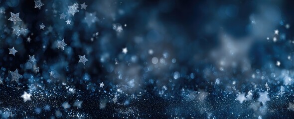 Dark blue background with many tiny, scattered stars and light bokeh