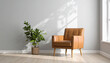 © Malik - Cozy Leather Armchair with Indoor Plant in Minimalist Sunlit Room