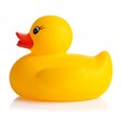 © Timon - Yellow rubber duck toy, side profile, isolated on white background