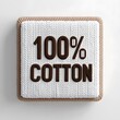 © Warner - Close-up of a 100% cotton label with brown embroidered text on a white woven texture. A symbol of natural, pure, and high-quality fabric material for clothing