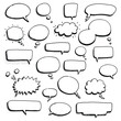 © BraveSpirit - Collection of hand-drawn speech and thought bubbles in black and white – stock vector flat illustration