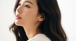 © Hellgium1SEC - Serene young woman with dark wavy hair looking up, exuding elegance and beauty in a profile portrait.