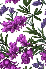 Wall Mural - Heather on white background cartoonish seamless pattern