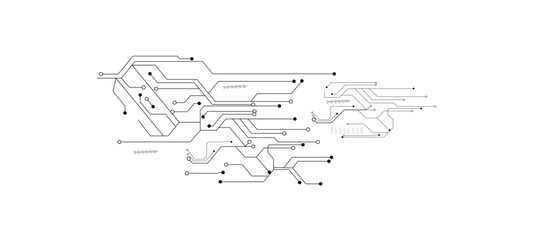 Vector Technology connected white lines and dots with electronics elements on tech bg. Digital technology futuristic internet network speed connection white background
