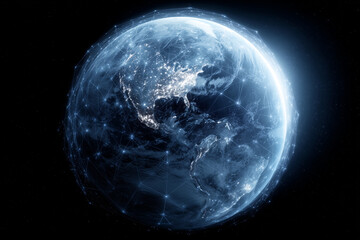 Wall Mural - a blue planet with a network of lights surrounding it