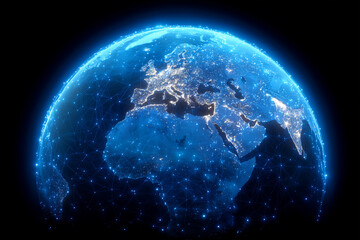 Wall Mural - a blue planet with a network of lights surrounding it