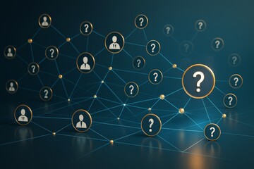 Wall Mural - question mark network and user icons connected by lines on dark background symbolizing data privacy,