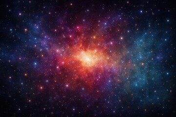 Wall Mural - A cosmic tapestry of stars in hues of red, blue, and orange, set against a dark backdrop, evoking the vastness and mystery of space