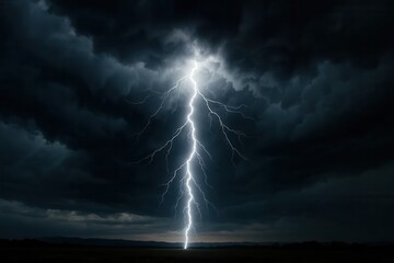 Wall Mural - A Lone Lightning Bolt Pierces Through a Stormy Sky