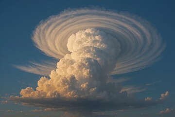 Wall Mural - Amidst the vast expanse of the azure sky, a majestic cumulus cloud stands tall, its swirling patterns painting a picture of nature's grandeur