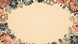 © Warner - Hand-drawn vintage floral frame with stylized red and blue flowers. Decorative botanical border on a cream background with oval copy space.