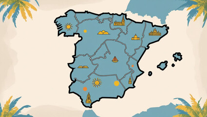 Wall Mural - Modern Stylized Travel Map of Spain with Minimalist