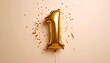 © Snabil - Gold balloon shaped like the number “1” surrounded by scattered gold confetti—set against a light background to highlight a first birthday or milestone celebration.