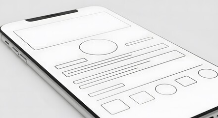Concept of mobile app development with a UI wireframe sketch on a modern smartphone screen. User experience design.