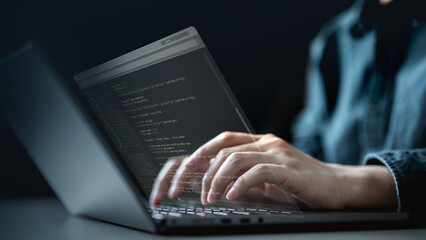 Software development business concept. Programmer coding computer. Developer programming web application technology. Software engineer. web developer.
