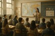 © Wall - An educator engages her students in a classroom setting, surrounded by maps and charts that illustrate global concepts