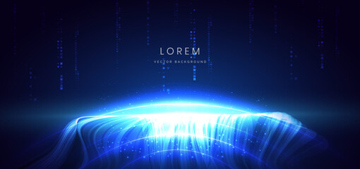 Wall Mural - futuristic elegant blue light ray on dark background with lighting effect and sparkle.