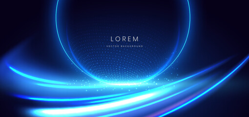 Wall Mural - blue dot glowing circle with lighting effect and sparkle on dark blue background.