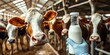 © Chavanlak - Close-up of milk sample being tested alongside healthy cows in a clean barn,  laboratory,  veterinary