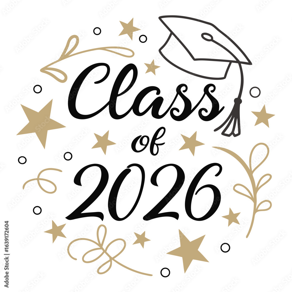 Class of 2026 graduation cap and stars design Stock Vector | Adobe Stock