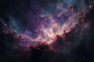 Wall Mural - cosmic nebula displays a vivid dance of stars and gas in vibrant hues across the dark expanse of the