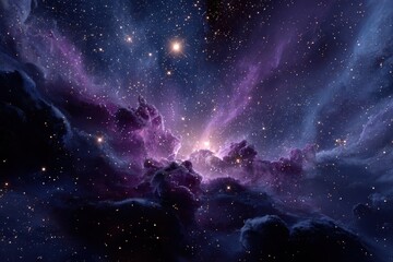 Wall Mural - vivid purple cosmic background showcases an expansive nebula filled with luminous stars and swirling