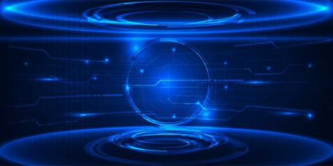 Wall Mural - Abstract futuristic digital technology background with digital circle and circuit and hi tech stage.Vector illustrations.