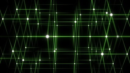 Wall Mural - 3d futuristic geometric cube with green dots and lines. abstract wireframe blockchain. science backg