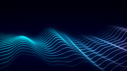 Wall Mural - color abstract wave background with dots and lines moving in space. technology illustration. futuris
