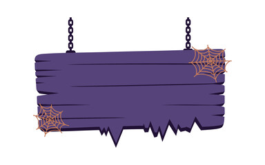 create spooky invitations with this hanging wooden halloween sign featuring spiderwebs, perfect for 