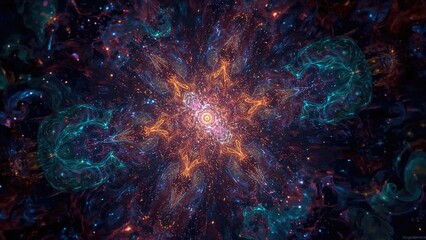 Wall Mural - Bright and colorful fractal artwork displaying an enchanting star explosion surrounded by particles.