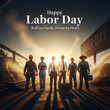 © Color Cultura - Diverse group of construction workers standing on railroad tracks celebrating labor day holiday
