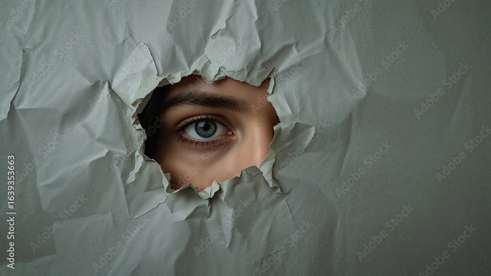 Eyes gazing through an opening