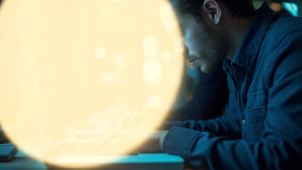 Focused developers collaborating on software code in a dimly lit environment