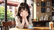 © nuttanicha - woman girl in café with coffee cartoon anime style