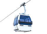 Modern ski lift gondola cabin suspended on a cable isolated on transparent background