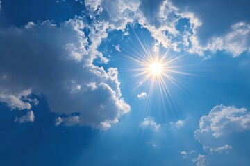 bright sunshine fills clear blue skies with golden rays, ideal for summer themes and outdoor relaxat