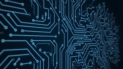 A blue glowing circuit board on a dark background