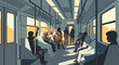 © makneyono96 - Sunlit Subway Car: Passengers in Silhouette, Morning Commute