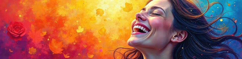 Wall Mural - vibrant oil painting portrait capturing pure, unadulterated joy rich colors and expressive brushstro
