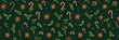 © Ravindu - A festive pattern featuring candy canes, poinsettias, and holly on a dark green background design