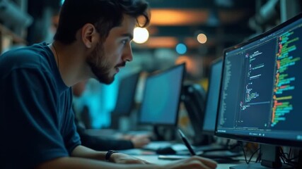 Focused Developer Coding and Making Notes in a Modern Office Environment
