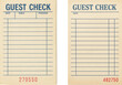 © foto Art - Vintage blank restaurant guest check sheets with blue table lines and red serial numbers, isolated on transparent background, retro paper texture